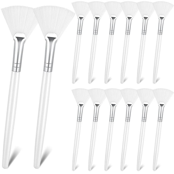 Lsupdaol 14 Pieces Fan Brushes Applicator, Mask Brushes for Facial Makeup Tools for Face Cosmetic(White)