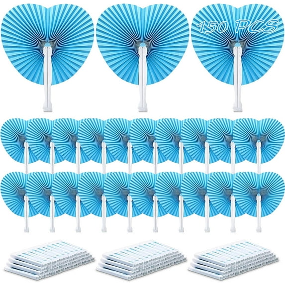 Lsupdaol 15 Packs Wedding Paper Fans Heart Shaped Folding Handheld Fans for Wedding Decorate Guests Favor Anniversary Birthday Party Supplies Home Decor(Baby Blue)