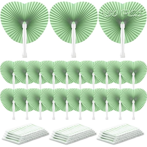 Lsupdaol 15 Packs Wedding Paper Fans Heart Shaped Folding Handheld Fans for Wedding Decorate Guests Favor Anniversary Birthday Party Supplies Home Decor(Sage Green)