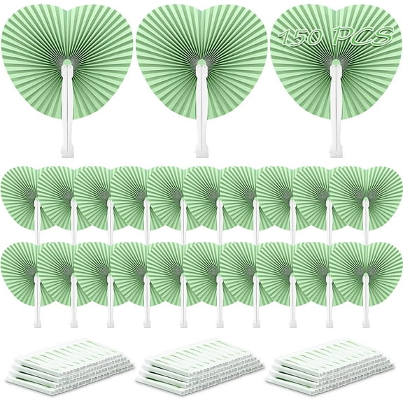 Lsupdaol 15 Packs Wedding Paper Fans Heart Shaped Folding Handheld Fans for Wedding Decorate Guests Favor Anniversary Birthday Party Supplies Home Decor(Sage Green)