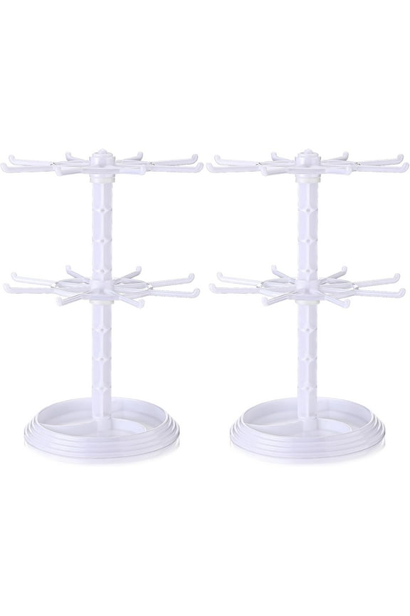2 Pack Keychain Display Stand Rotating Jewelry 2 Tier Necklace Holder Plastic Spinning Bracelet Hanging Organizer Rotating Rack Earring Bracelet Stands for Vendors Malls Counter