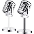 thumbnail image 1 of Lsupdaol 2 Pack Retro Microphone Props Model Vintage Stage Table Decor Plastic Fake Microphone Antique Decor Stand Costume Prop for Party Toy(Bright Silver,Classic), 1 of 12