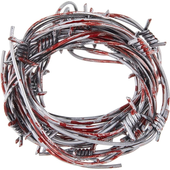 Lsupdaol 2 Pcs 32.8 Foot Fake Rusted Barbed Wire Decoration Halloween Plastic Faux Barb Wire Prop Western Decor for Cowboy Christmas Party (Sliver Red)