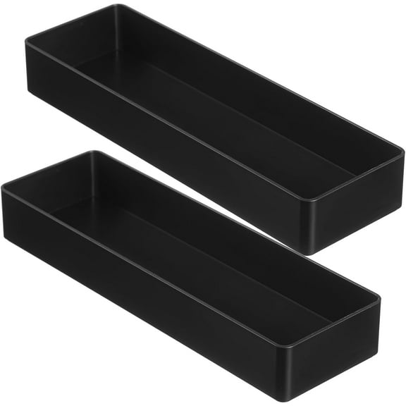 Lsupdaol 2 Pcs 4 Piece Large Black Rectangular Desk Organizer Set, Half Accessory Tray, Plastic Tabletop Organizer for Office, Home, or Study, Dimensions: 9.45 x 2.95 x 1.38 Inches