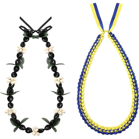 Lsupdaol 2 Pcs Graduation Leis 2025 Graduation Ribbon Lei Hawaiian Kukui Nut Lei Braided Necklace Beads Necklaces 2025 Graduation Gifts Party Accessories for Women and Men
