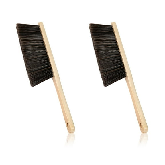 Lsupdaol 2 Pieces Wooden Dust Brush Bulk Hand Broom Bench Soft Bristle Cleaning Outdoor Furniture Brushes with Long Wood Handle for Cleaning Car Bed Sofa Fireplace Couch Clothes