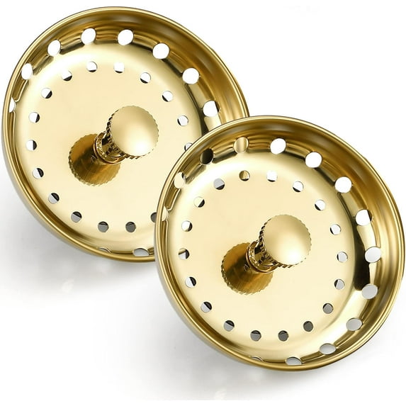 Lsupdaol 2 Pcs Kitchen Sink Stopper Strainer Stainless Steel Drain Strainers for Universal 3-1/2 Inch Kitchen Sink Drain Replacement(Gold)