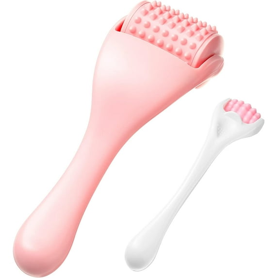 Lsupdaol 2 Pcs Muscle Roller Stick Fascia Body Cellulite Face Muscle Massage Roller Manual Massage Tools for Muscles Relief Neck Arm Back Leg Body Roller Deep Trigger Points Release Roller (Pink)