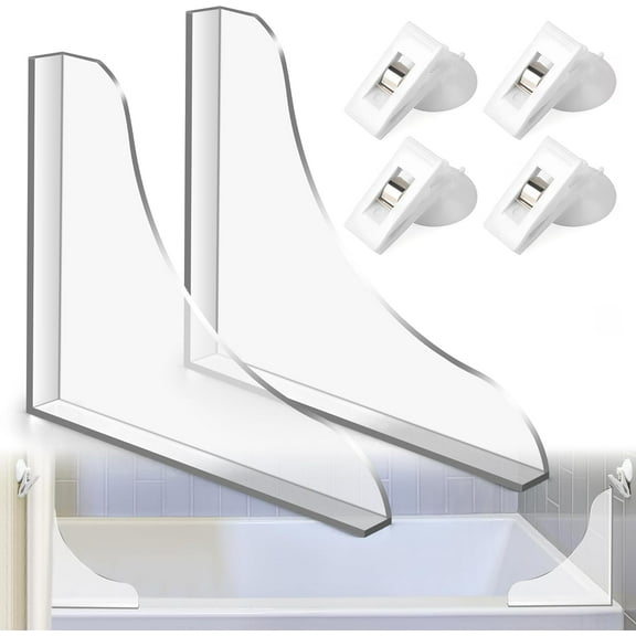 Lsupdaol 2 Pcs Shower Splash Guard with 4 Pcs Shower Curtain Clips, Upgrade Splash Guards for Bathtub Waterproof Self-Adhesive Corner Splashproof Guard Keep Water in Showers or Bath(8.8 x 7.4 in)