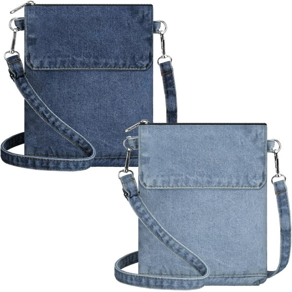 Lsupdaol 2 Pcs Small Denim Purses Crossbody Bags Jean Shoulder Handbag Adjustable Retro Denim Cell Phone Bags for Women