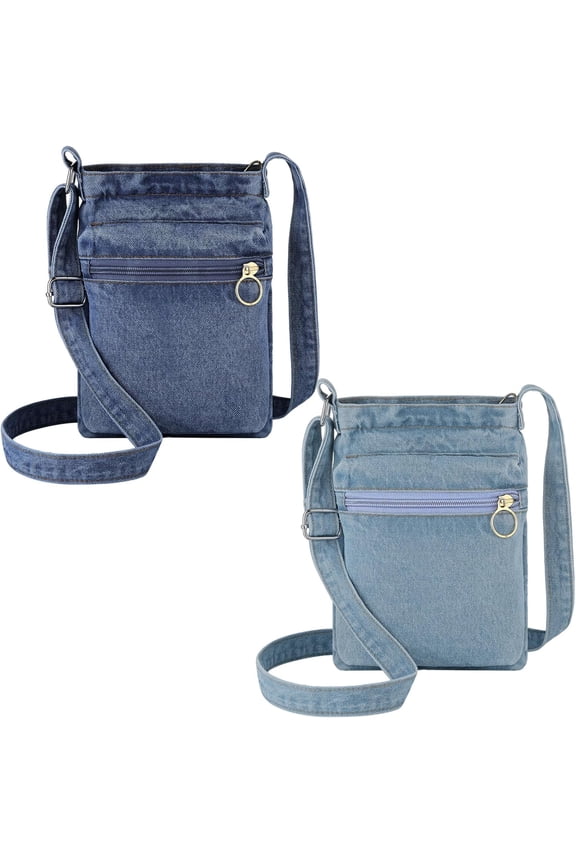 2 Pcs Small Denim Purses Crossbody Bags Jean Shoulder Handbag Adjustable Retro Denim Cell Phone Bags for Women