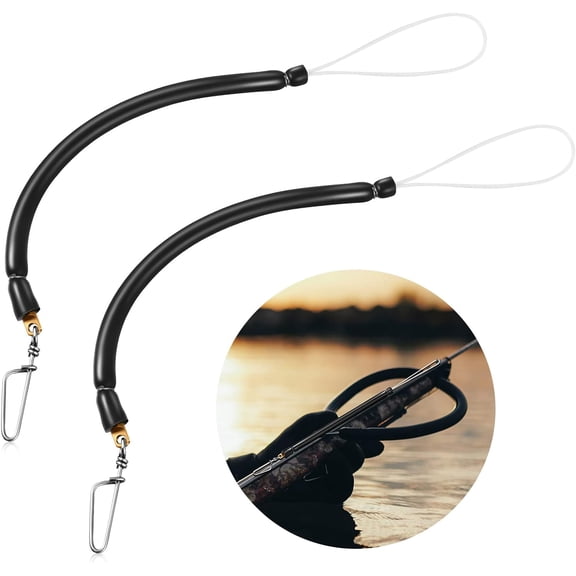 Lsupdaol 2 Pcs Spearfishing Shock Cord Speargun Shock Cord Spear Fishing Equipment Black Speargun Shooting Line with Stainless Steel Snap Swivel Pigtail for Avoiding Losing Catch, 16 Inch Long