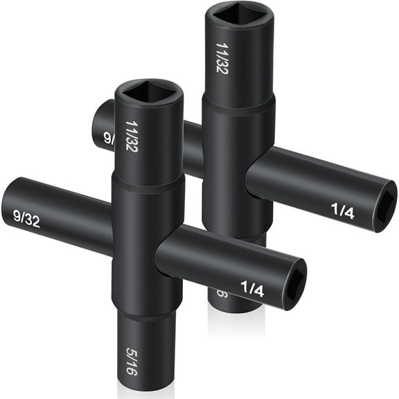 Lsupdaol 2 Pieces 4 Way Sillcock Key 1/4", 9/32", 5/16", 11/32" Hose Bib Key Steel Sillcock Wrench Water Utility for Hose Bib Spigot Valve(Black)