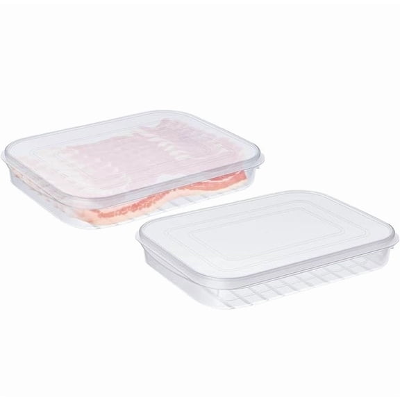 Lsupdaol 2 Pieces Bacon Keeper Plastic Deli Meat Saver with Lids Airtight Cold Cuts Cheese Container for Fridge Food Refrigerator Storage Box Shallow Low Christmas Cookie Holder