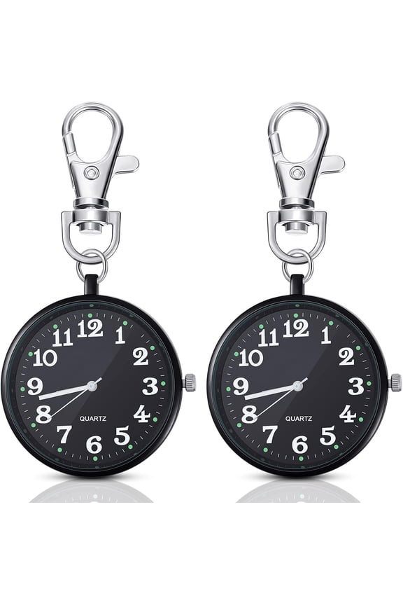 2 Pieces Quartz Pocket Watch with Key Buckle Round Keychain Clip on Watch Portable Unisex