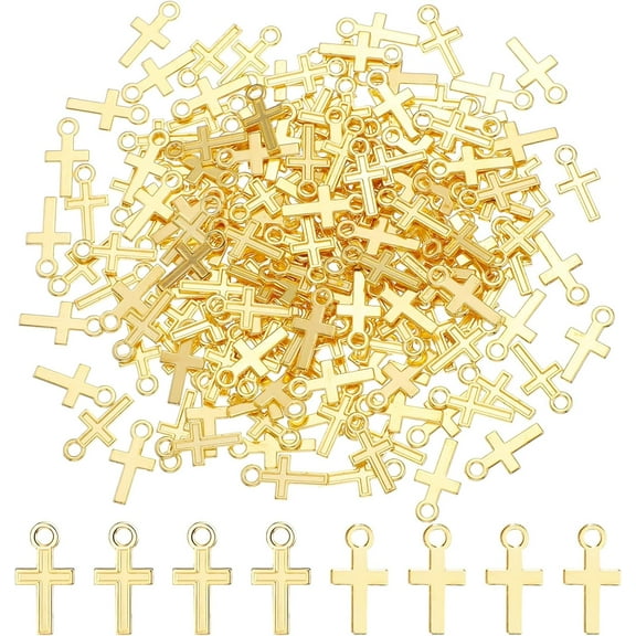 Lsupdaol 200 Pcs 16 x 8 mm Mini Cross Charm Alloy Cross Mini Pendant Beads for Jewelry Making Crafting Findings Handmade Craft DIY