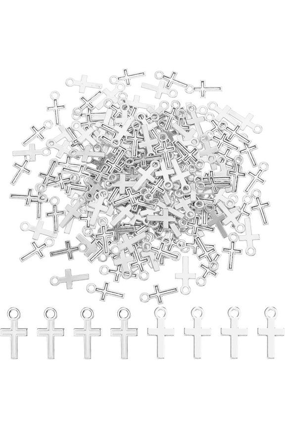 200 Pcs 16 x 8 mm Mini Cross Charm Alloy Cross Mini Pendant Beads for Jewelry Making Crafting Findings Handmade Craft DIY