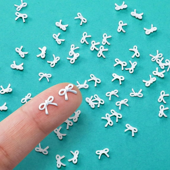 Lsupdaol 200 Pcs Mini Bows for Crafts Bow Decorations for Party Resin 0.2 Inch White Pink Embellishments Small Coquette Birthday Party Ornaments for DIY Bridal Baby Shower Wedding Favors(White)