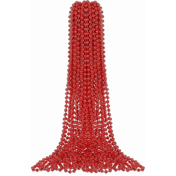 Lsupdaol 24 Pcs Red Mardi Gras Beads 33'' 7 mm Metallic Party Beaded Necklaces Bulk Garland Costume Accessory for Halloween Christmas New Year Operation Showbox Carnival Party Favor