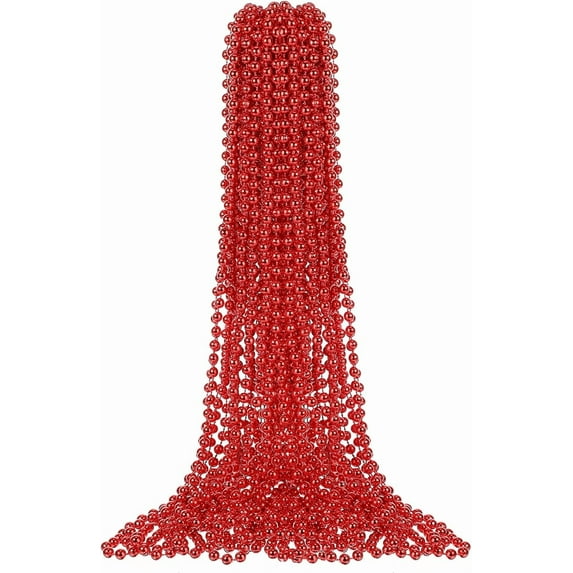Lsupdaol 24 Pcs Red Mardi Gras Beads 33'' 7 mm Metallic Party Beaded Necklaces Bulk Garland Costume Accessory for Halloween Christmas New Year Operation Showbox Carnival Party Favor