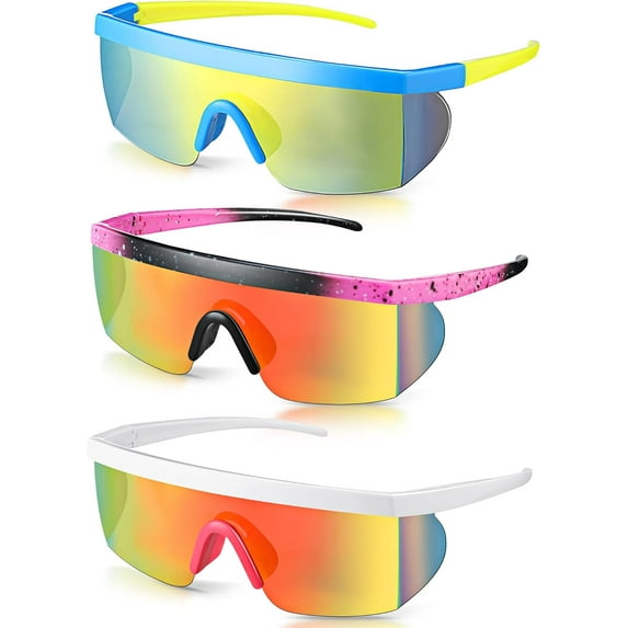 Lsupdaol 3 Pair Neon Retro Mirrored Sunglasses 80s 90s Semi Rimless Colored Lens Sunglasses for Sport Men Women