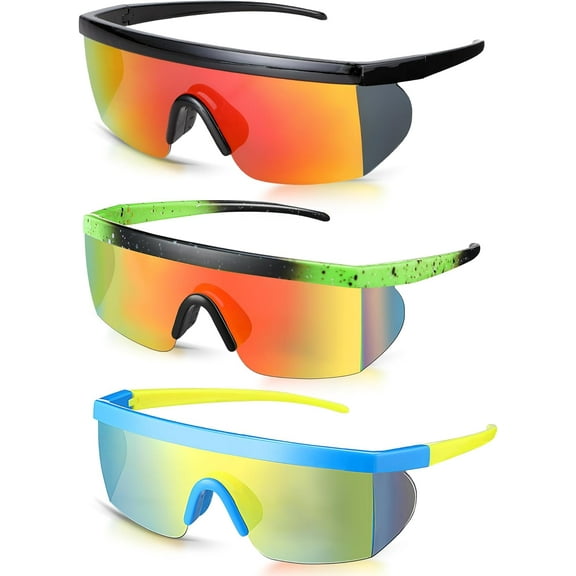 Lsupdaol 3 Pair Neon Retro Mirrored Sunglasses 80s 90s Semi Rimless Colored Lens Sunglasses for Sport Men Women