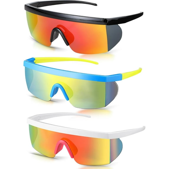 Lsupdaol 3 Pair Neon Retro Mirrored Sunglasses 80s 90s Semi Rimless Colored Lens Sunglasses for Sport Men Women