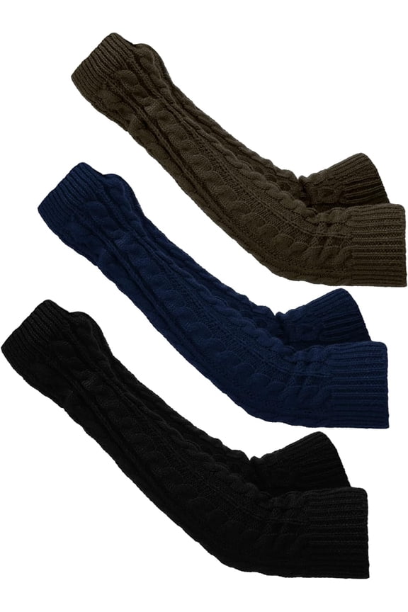 3 Pairs Arm Warmers Long Fingerless Gloves Knit Wrist Warmers with Thumb Hole Open Finger Arm Socks for Women Adult