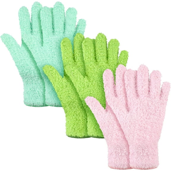 Lsupdaol 3 Pairs Microfiber Plant Dusting Gloves Leaf Cleaning Gloves for Indoor Plants, Blinds, Furniture, House(Medium,Green Yellow, Water Blue, Pink)