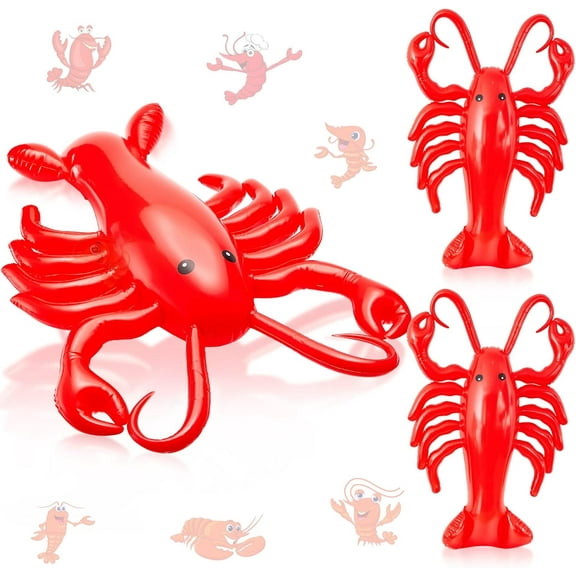 Lsupdaol 3 Pcs 20 Inches Inflatable Lobsters Blow up Crawfish Party Decorations Aquatic Animal Lobsters Crawfish Boil Decorations Birthday Beach Theme Pool, Red