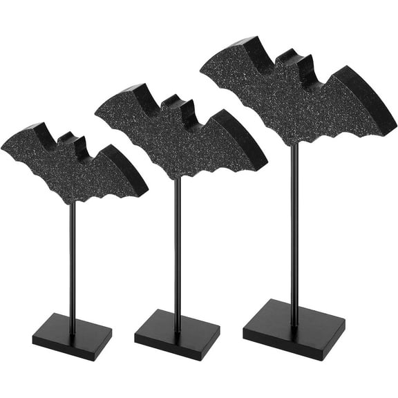 Lsupdaol 3 Pcs Halloween Standing Table Decor Wood Tiered Tray Table Decorations Bat Candy Corn Centerpiece Tall Block Sign Set for Halloween Party Home (Bat)
