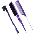 thumbnail image 1 of Lsupdaol 3 Pcs Slick Back Hair Brush Set Bristle Brush Edge Control Teasing Comb for Women Black Hair(Purple), 1 of 6