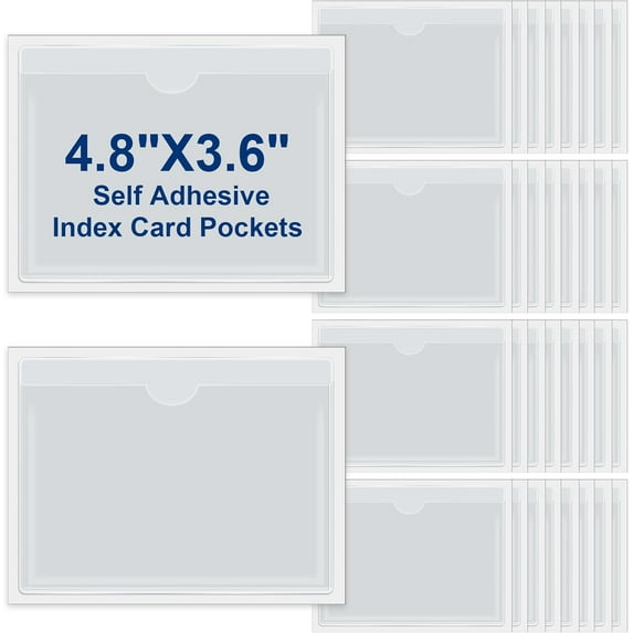 Lsupdaol 30 Pcs Self Adhesive Pockets, Bin Labels for Storage Bins, Clear Pocket Label Sleeves, Plastic Index Card Holder with Top Open for Organizing Bins Box Drawer(3.6 x 4.8 Inches)