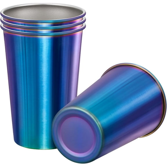 Lsupdaol 4 Pack 16oz Stainless Steel Pint Cup,Healthy Unbreakable and Stackable,Metal Drinking Glasses，Beer Glasses（Rainbow）