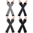 thumbnail image 1 of Lsupdaol 4 Pairs Punk Gothic Long Fingerless Gloves Knitted Arm Warmer Elbow Length Thumb Hole Gloves, 1 of 14