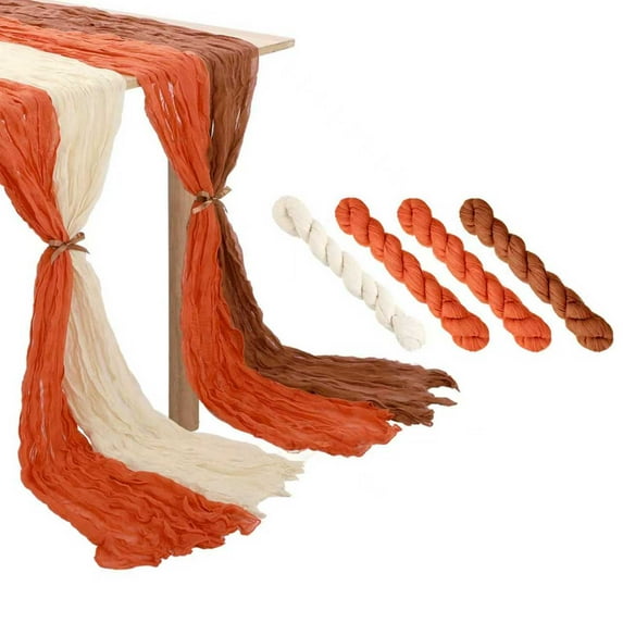 Lsupdaol 4 Pcs Cheesecloth Gauze Table Runners Boho Wedding Decor Rustic Sheer Runner for Wedding Table Bridal Shower Birthday Party Decorations(Gradient Terracotta,4 Pcs)