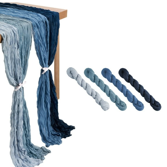 Lsupdaol 4 Pcs Cheesecloth Gauze Table Runners Boho Wedding Decor Rustic Sheer Runner for Wedding Table Bridal Shower Birthday Party Decorations(Gradient Blue,4 Pcs)