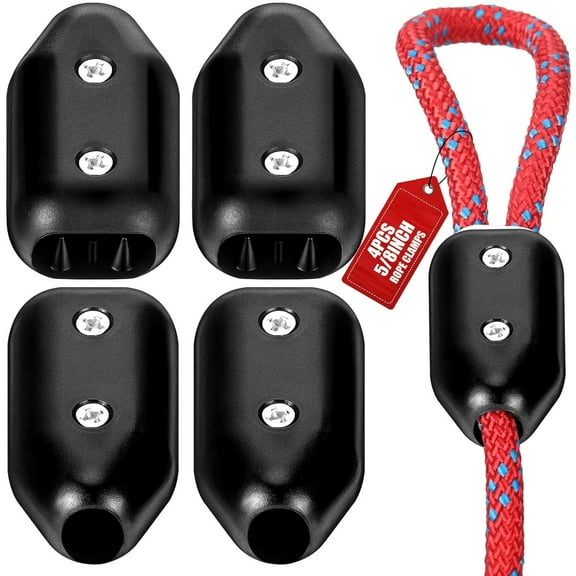 Lsupdaol 4 Pcs Rope Clamps, Reusable Rope Clamp 5/8 Inch Plastic Connector Clamp Suitable for 13-15 mm Nylon or Braided Ropes, Black
