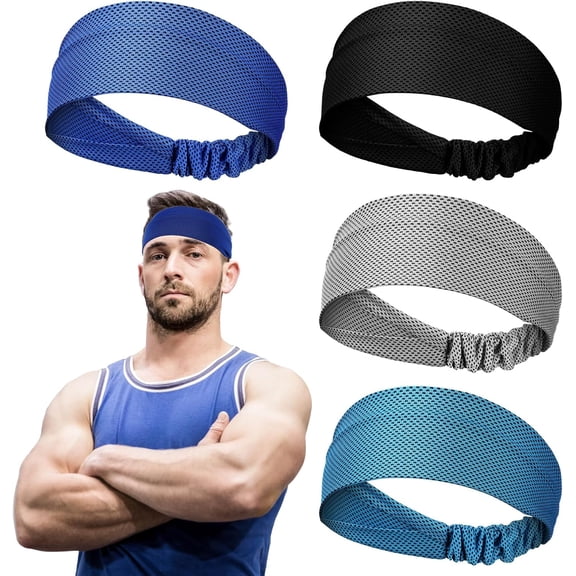 Lsupdaol 4 Pcs Sweat Headbands for Women Men Cooling Headbands Sweat Absorbing Athletic Wrap Moisture Wicking Sports Hair Bands for Workout, Jogging, Yoga, Cycling