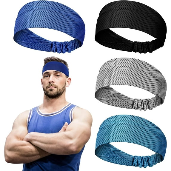Lsupdaol 4 Pcs Sweat Headbands for Women Men Cooling Headbands Sweat Absorbing Athletic Wrap Moisture Wicking Sports Hair Bands for Workout, Jogging, Yoga, Cycling