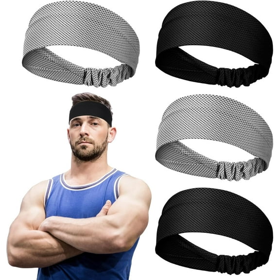 Lsupdaol 4 Pcs Sweat Headbands for Women Men Cooling Headbands Sweat Absorbing Athletic Wrap Moisture Wicking Sports Hair Bands for Workout, Jogging, Yoga, Cycling