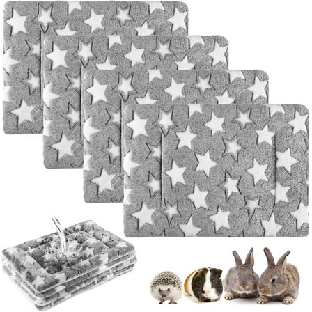 Lsupdaol 4 Pcs Waterproof Guinea Pig Bedding Winter Guinea Pig Bed Plush Cage Liners Soft Dog Cat Mat Reversible Winter Cozy Animal Pee Pad Hamster Bed Mat for Bunny(Black White Star,13 x 10 Inch)