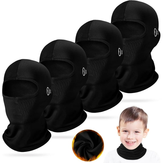 Lsupdaol 4 Pcs Winter Kids Balaclava Face Mask with Reflective Stripe Windproof Ski Mask for Kids 5-12 Boy Girl Cold Weather