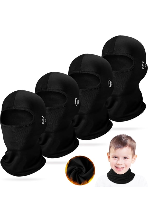 4 Pcs Winter Kids Balaclava Face Mask with Reflective Stripe Windproof Ski Mask for Kids 5-12 Boy Girl Cold Weather