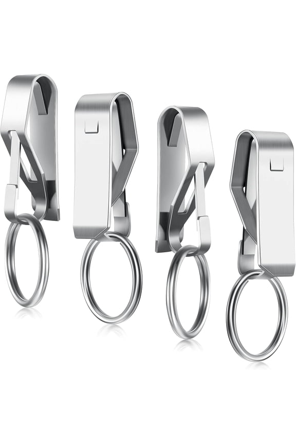4 Pieces Belt Key Clip Key Holder Security Metal Keychain Clip Ring for Men Home Office Supplies(Silver)