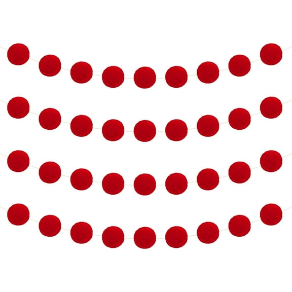 Lsupdaol 4 Pieces Felt Pom Poms Garland Ball 6.6ft Wedding Hanging Banner Ball Garland for Wall Decoration Festivals Room Home Birthday Summer Chiristmas Party(Red)