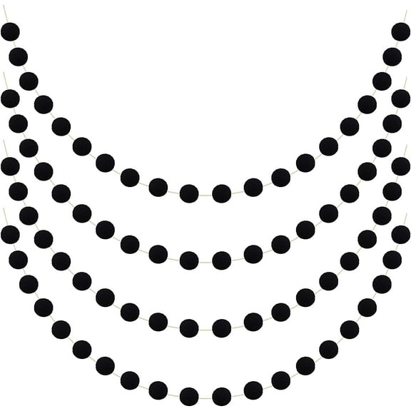 Lsupdaol 4 Pieces Felt Pom Poms Garland Ball 6.6ft Wedding Hanging Banner Ball Garland for Wall Decoration Festivals Room Home Birthday Summer Chiristmas Party(Black)