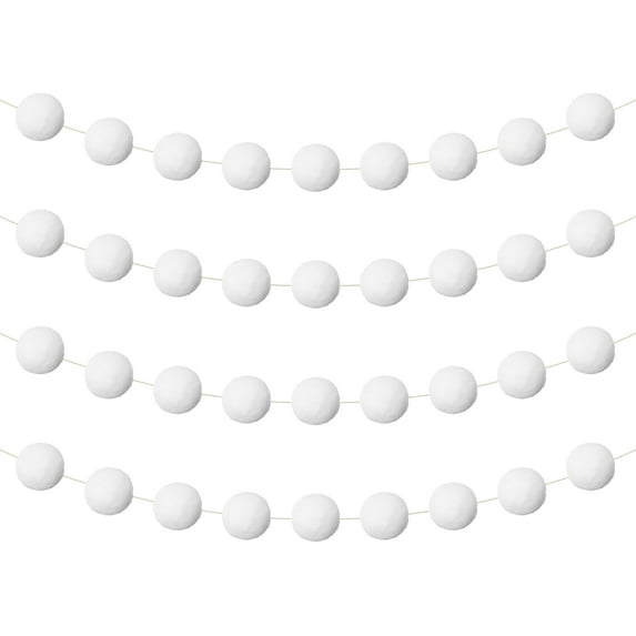 Lsupdaol 4 Pieces Felt Pom Poms Garland Ball 6.6ft Wedding Hanging Banner Ball Garland for Wall Decoration Festivals Room Home Birthday Summer Chiristmas Party(White)