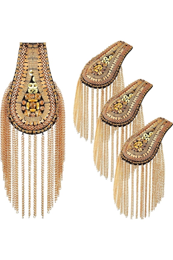 4 Pieces Metal Tassel Link Chain Epaulet Beaded Crystal Shoulder Boards Badge Punk Rivet Shoulder Jewelry Epaulettes with Pins for Men and Women Uniform Accessories