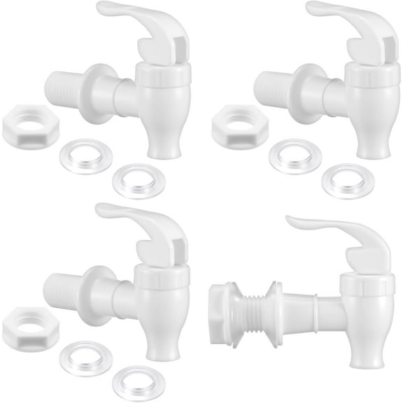 Lsupdaol 4 Sets BPA-Free Replacement Cooler Faucet Water Bottle Jug, Dispenser Tap Set, Reusable Spigot Spout Water Beverage Lever Pour Dispenser Valve Crock Tap (White)